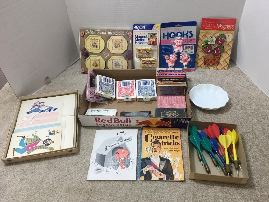 Misc Treasure Lot Incl Magnets, Deck of Cards, Magic Trick Book and More