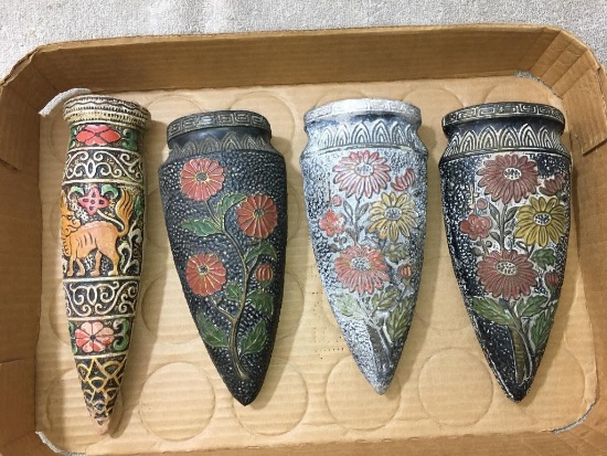 Four Pottery Flower Wall Vases