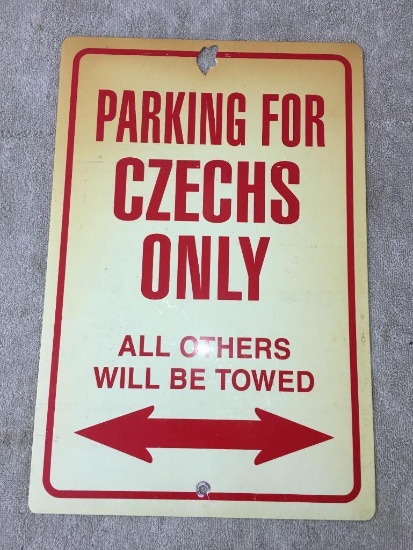 Plastic "Parking for Czechs Only" Sign