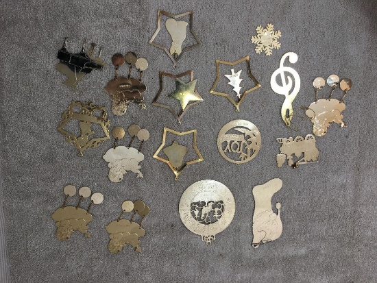 Group of Misc Gold Tone Metal Christmas Ornaments w/Names Engraved