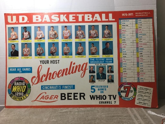 Vintage 1970-1971 UD Basketball Schedule WHIO Game Board Dayton, OH