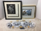 Three Piece Decorator Lot Incl Two Framed Prints and Mikasa Crystal Photo Frame