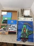 Misc Train Lot Incl Garden Flags, Sun Catchers, RR Spikes and More