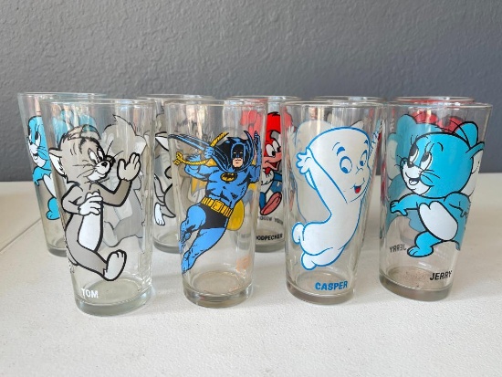 Group of 9 Vintage Cartoon Character Drinking Glasses