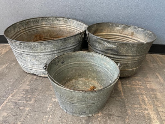 Group of 3 Galvanized Tubs