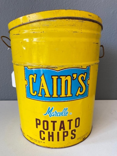 Large Vintage Cain's Potato Chip Tin Can