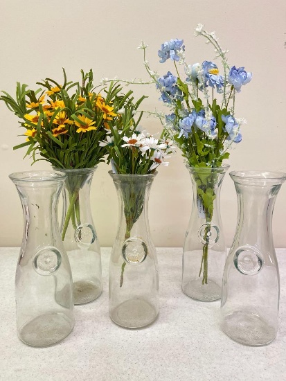 Set of 5 Glass Carafe Bottles with Greenery