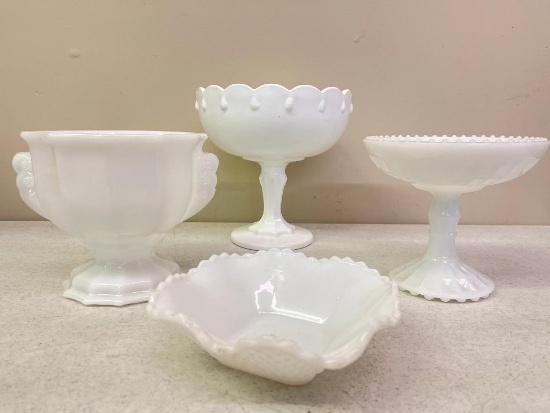 Group of 4 Vintage Milk Glass Pieces