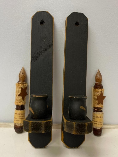 Pair of Primitive Wooden Candle Holders