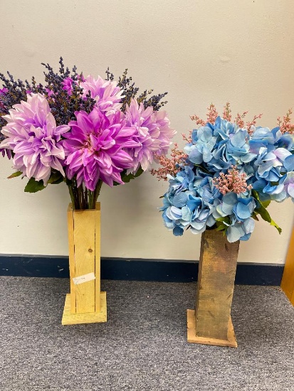 Group of 2 Artificial Flower Displays with Wooden Bases