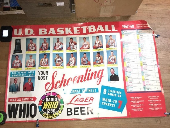 Vintage 1967-68 UD Basketball Schedule Poster