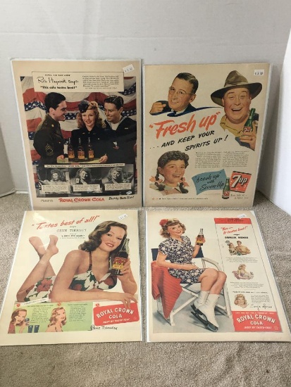 Set of Four Royal Crown Cola and 7UP Advertisements