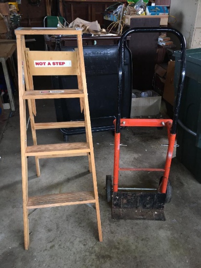 Dolly and Wooden 4' Step Ladder (Garage)