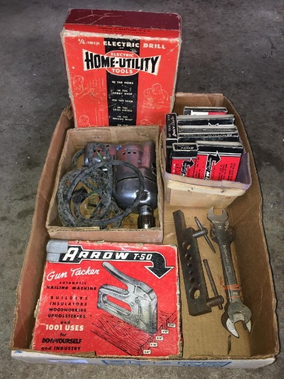 Vintage Black and Decker 1/4" Electric Drill, Nail Gun, Wrenches and More (Garage)