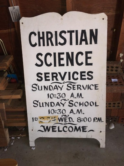 Wood Christian Science Services Sign (Garage)