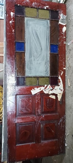 Vintage Wood Door w/Colored Glass Accents (Garage)