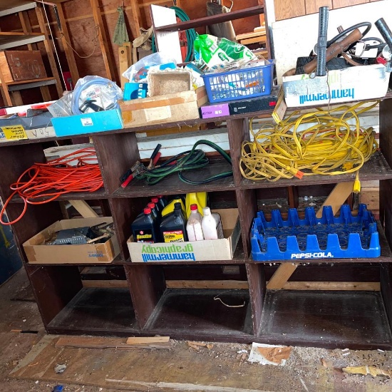 Misc Treasure Lot (Center of Garage) Incl Motor Oil, Bicycle Pumps, Electric Cords and More