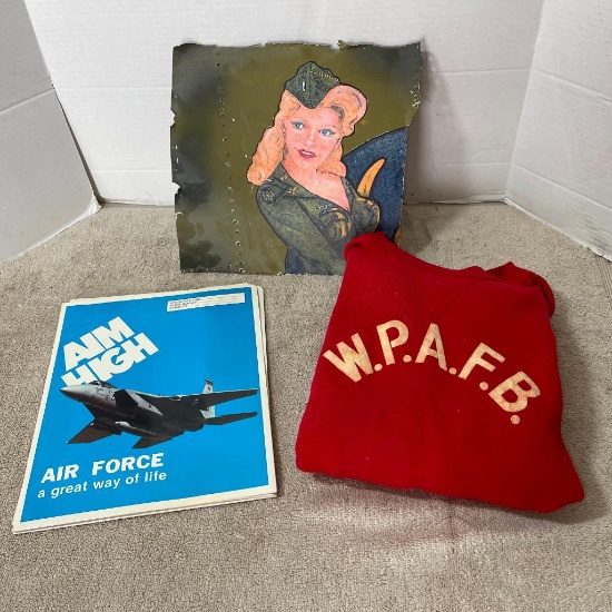 Misc Treasure Lot Incl Hand Painted Tin Art, Childs WPAFB Sweatshirt Size M and More