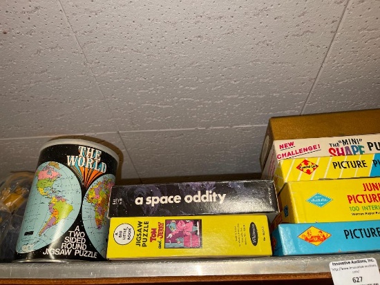 Shelf Lot of Misc Vintage Puzzles (Basement)