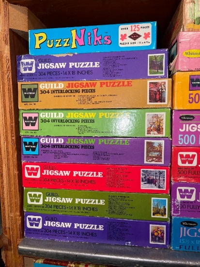 Shelf Lot of Misc Vintage Puzzles (Basement)