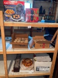 Three Shelf Lots Incl Linens, Punch Bowl Glasses, Muffin Maker and More (Basement)