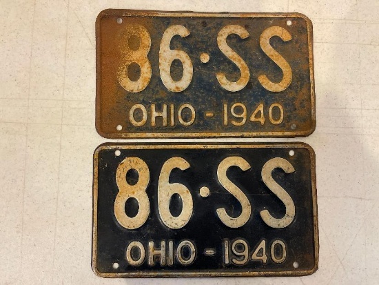 Pair of Matching 1940 Metal Ohio License Plates