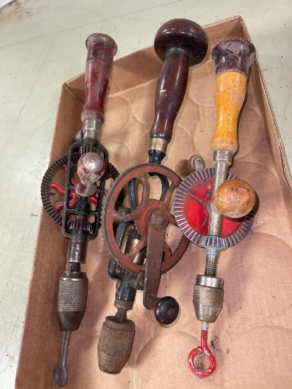 Three Antique Hand Drills w/Wood Handles