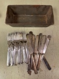 Tin w/Stainless Roger Bros. Forks and Knives
