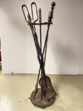 Five Piece Wrought Iron Fireplace Tools and Stand