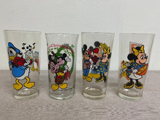 Set of 4 Vintage Mickey Mouse Drinking Glasses