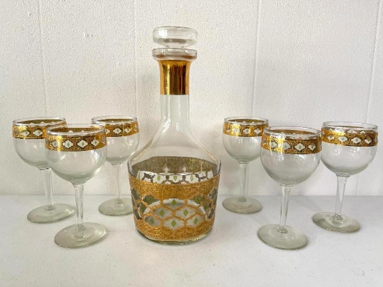 Vintage Decanter and Set of 6 Glasses