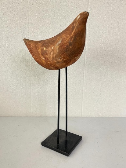 Wooden Bird on Metal Stand