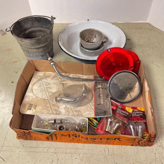 Misc Treasure Lot Incl Small Galvanized Bucket, Believed to be Bicycle Mirrors and More Estate