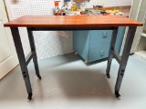 Metal Base Wood Top Adjustable Height Table