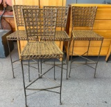 Set of 4 Woven Wicker Tall Chairs