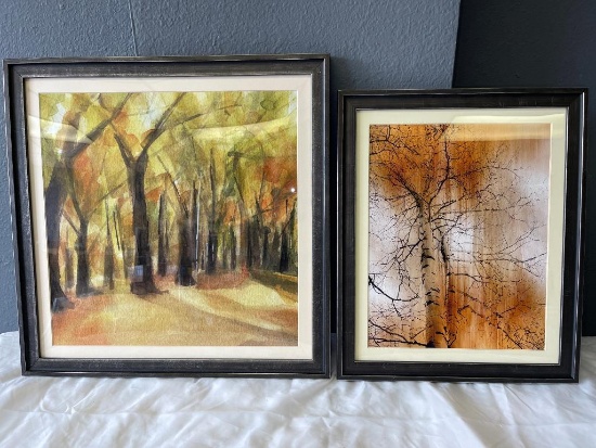 Framed Forest Print and Watercolor