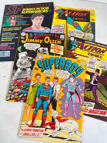 Group of 4 Superman Comic Books and One Poster Book (1969)