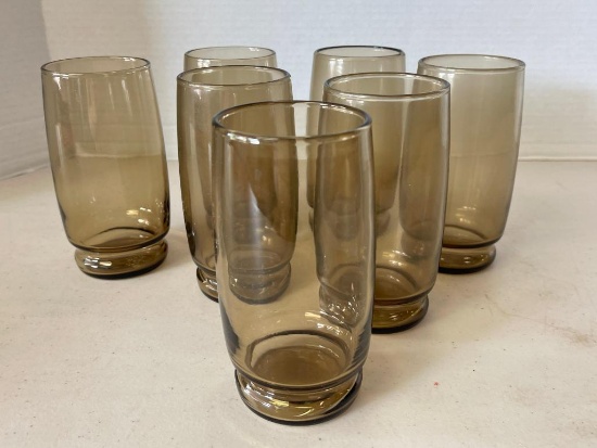 Set of 7 Amber Drinking Glasses