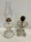 Two Clear Glass Oil Lamps, One Does Not Have Chimney