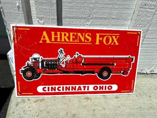 Ahrens Fox Cincinnati Ohio, Porcelain, Firetruck Sign