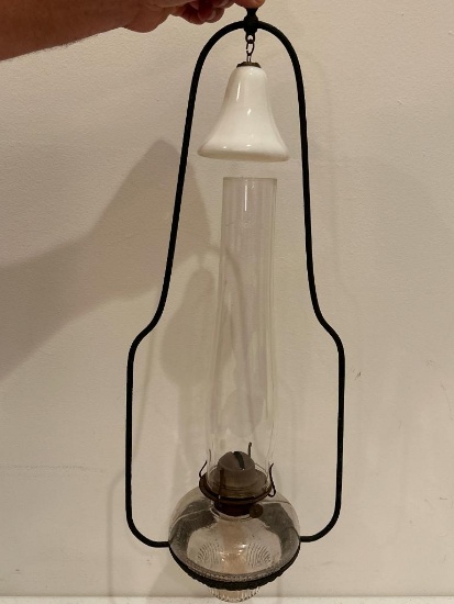 Antique, Hanging Oil Lamp with Aladdin Shade