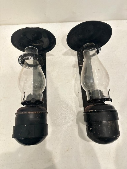 Two, Antique, Wall Hanging, Oil Lamps