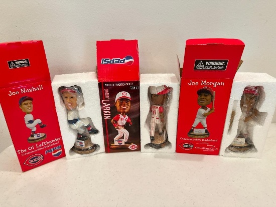 Joe Nuxhall, Barry Larkin and Joe Morgan Bobble Head/Nodders Still in Boxes