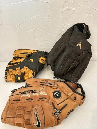 Group of 3 Baseball Gloves