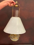 Antique, Hanging Oil Lamp with Milk Glass Shade and Aladdin Chimney