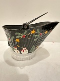 Painted, Antique Coal Bucket with Christmas Theme!