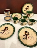Group of Studio Pottery Christmas Dishes, Snowman Themed