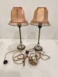 Two Vintage Porcelain and Metal Lamps with Floral Accents, Working