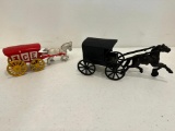 Cast Iron Horse Pulled Ice Wagon and Amish Couple