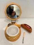 Celluloid Shaving Mirror and Sewing Accessory